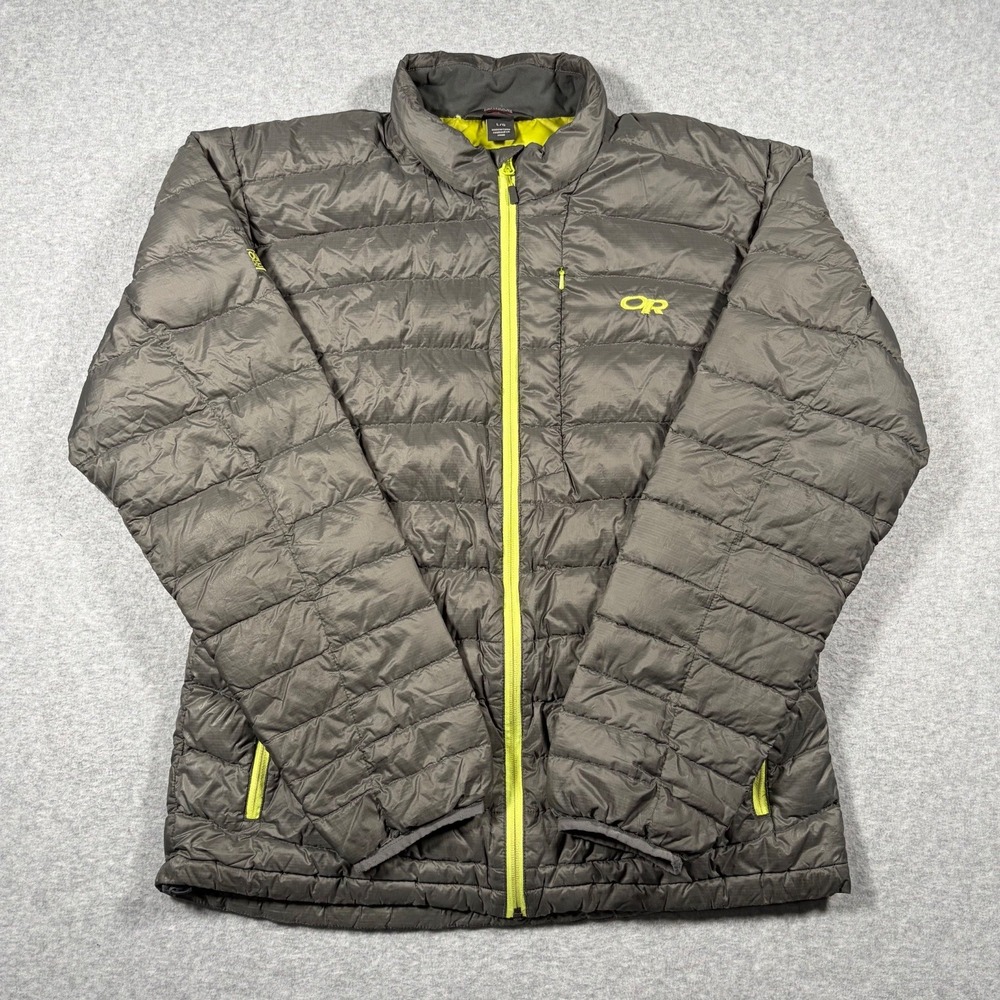 Outdoor Research Transcendent Sweater Mens Large Gray Down Puffer Jacket 57553